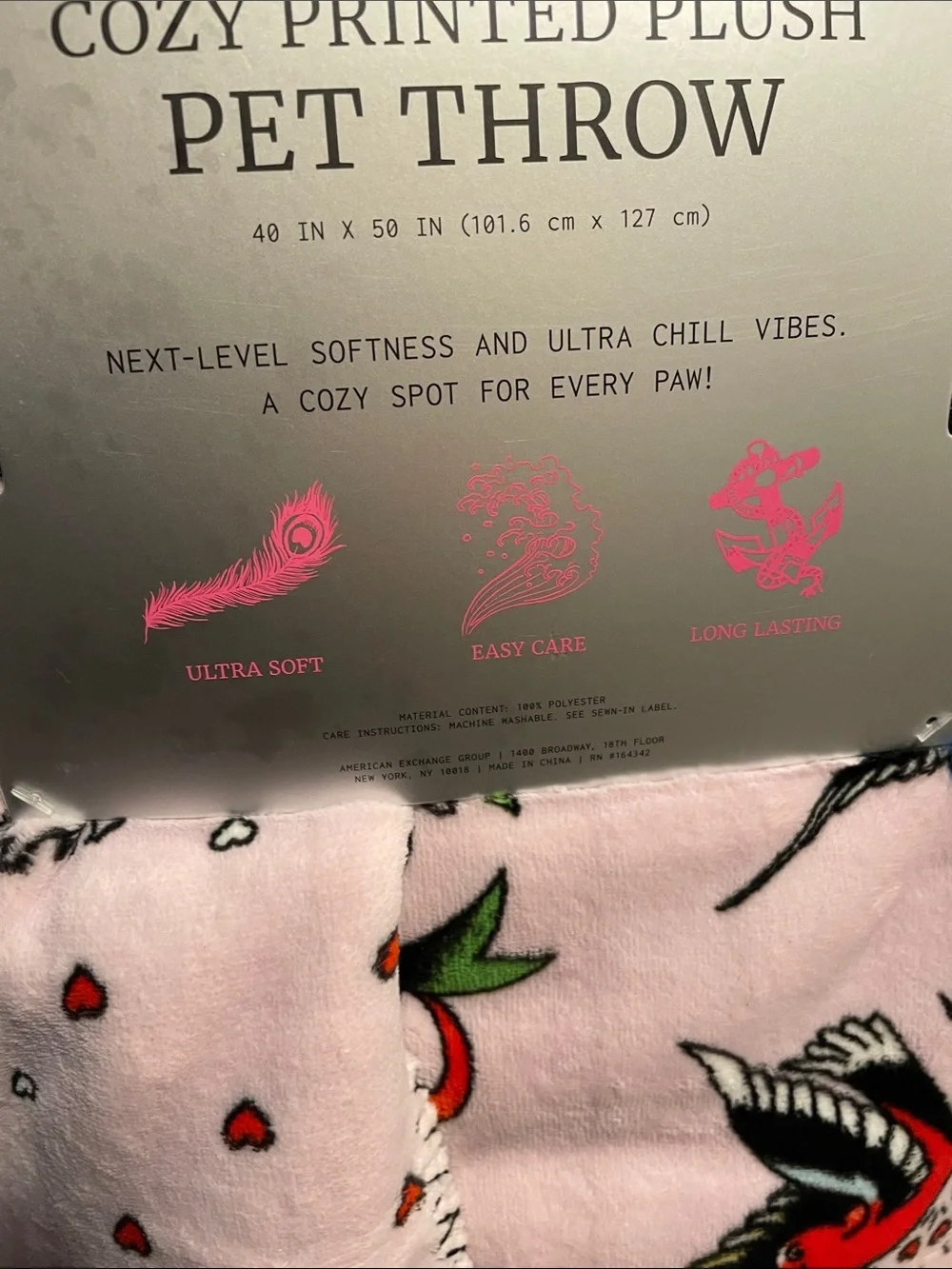 Ed Hardy NWT cozy printed plush pet throw